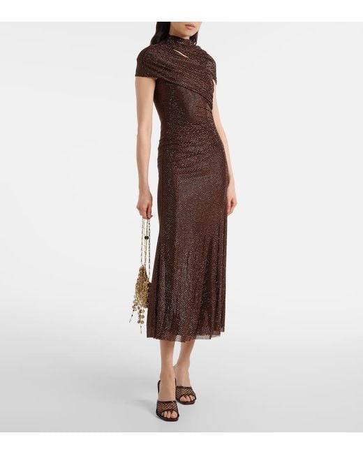 Abito Midi Con Cristalli di Self-Portrait in Brown