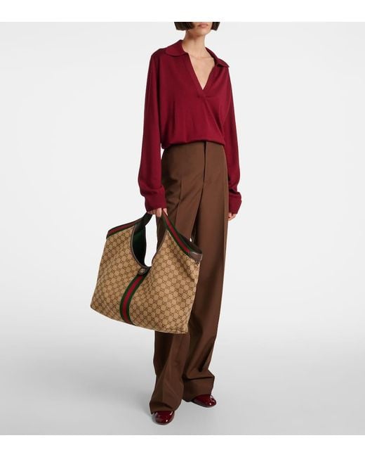 Gucci Brown Giglio Gg Canvas Large Tote Bag