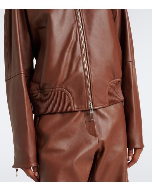 Sportmax Brown Leather Bomber Jacket
