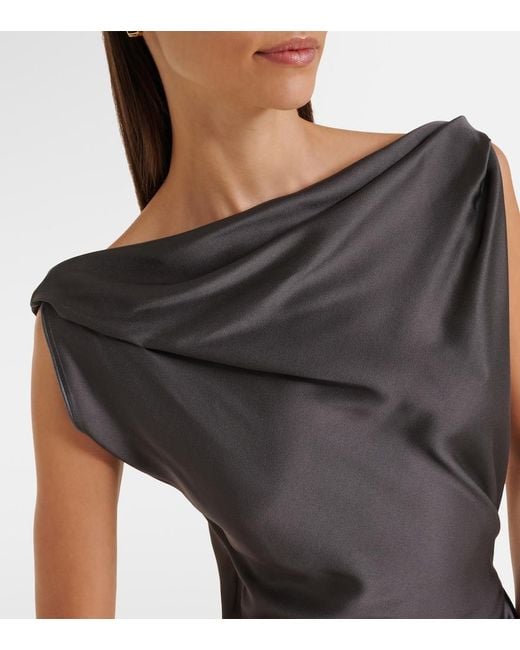 Victoria Beckham Black Posy Draped Gathered Crepe Satin Gown