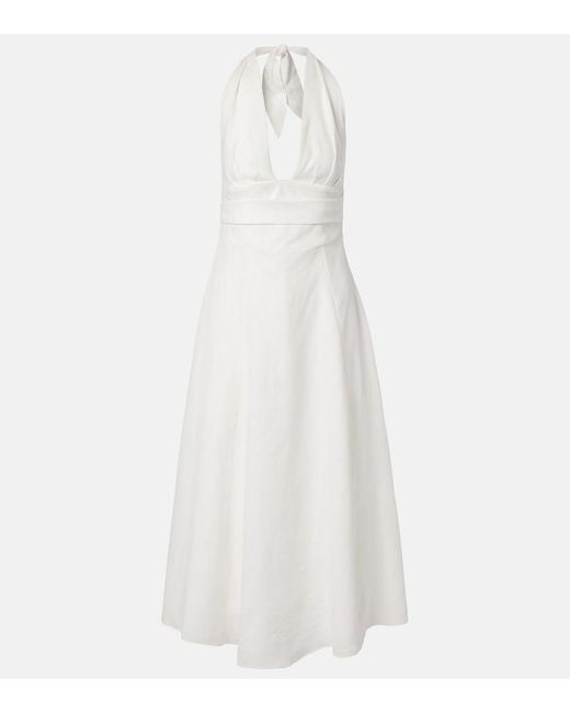 Faithfull The Brand White Bianca Halterneck Linen Midi Dress