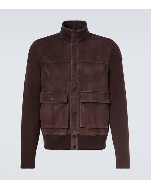 Moncler Brown Paneled Suede And Wool Jacket for men