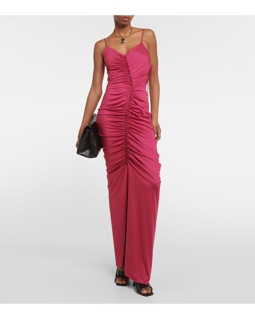 Victoria Beckham Pink Ruched Jersey Maxi Dress