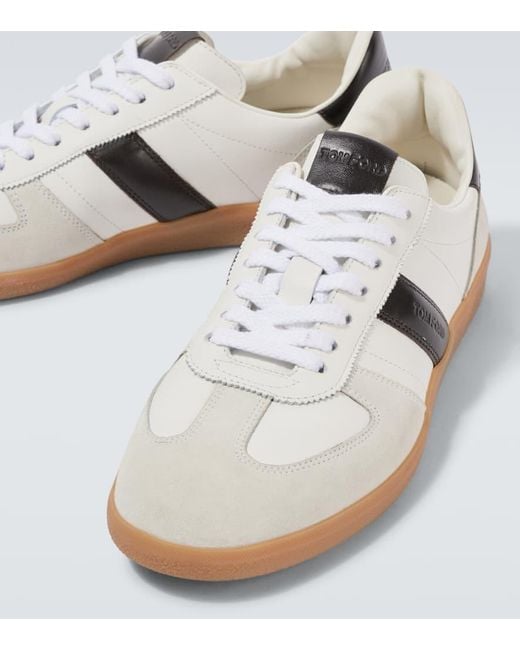 Tom Ford White Archer Suede-Trimmed Leather Sneakers for men