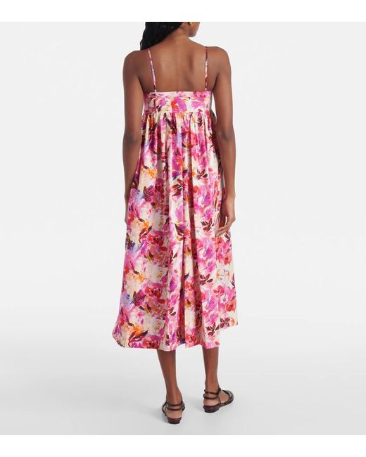 Vestido Largo Lucille De Algodon Floral Ulla Johnson de color Red