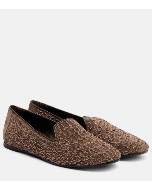 Brunello Cucinelli Brown Embellished Suede Loafers