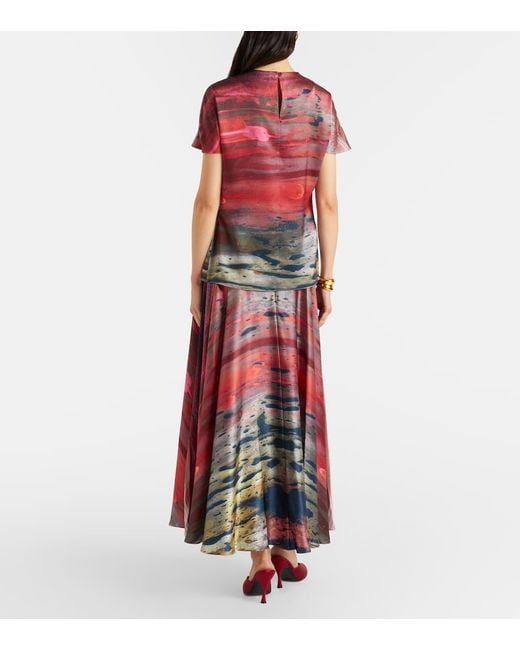 Roksanda Red Printed Silk Satin Maxi Skirt