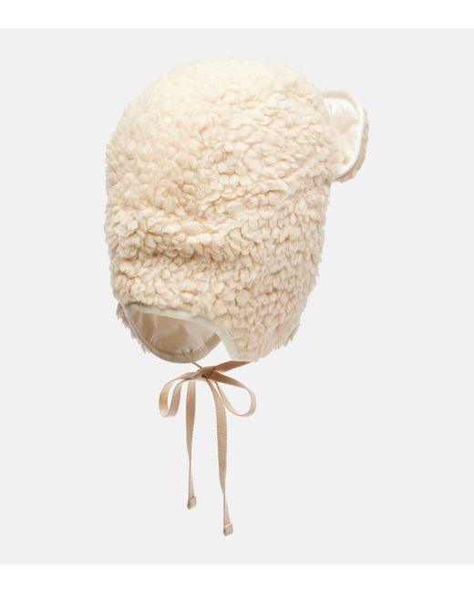 Moncler White Wendbare Muetze Aviator Mit Teddyfleece