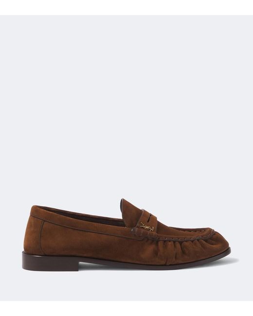 Saint Laurent Brown Le Loafer Cassandre Suede Penny Loafers for men