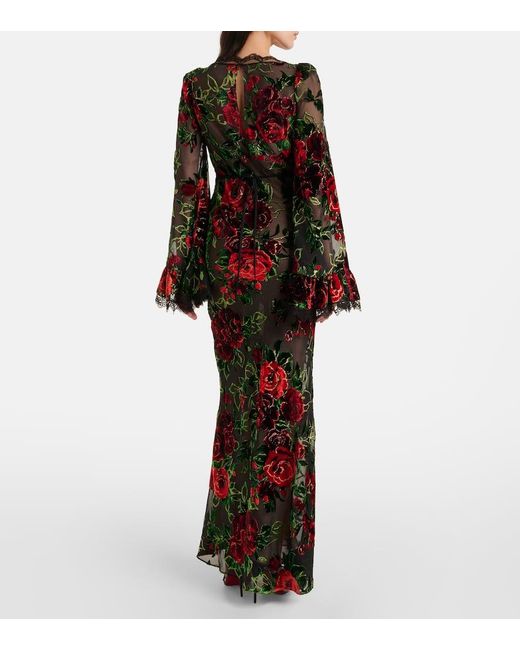 Rodarte Multicolor Robe Aus Devore Mit Spitze