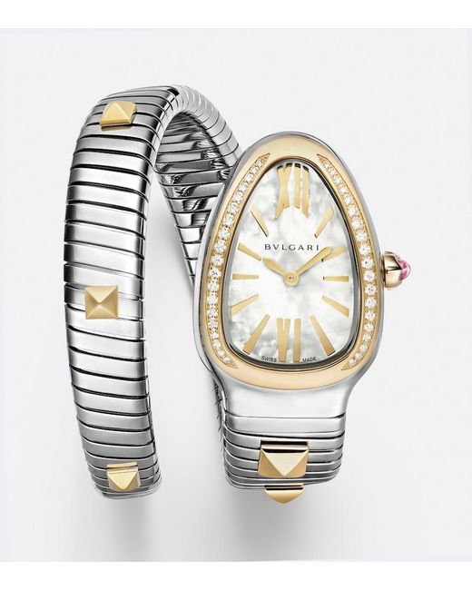 BVLGARI Metallic Serpenti Tubogas Embellished 35Mm Stainless Steel And 18Kt Watch