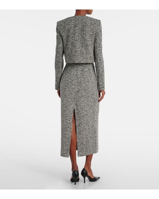Oscar de la Renta Gray Floral-Applique Cotton-Blend Tweed Jacket