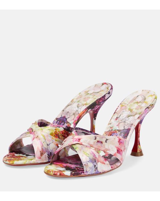 Christian Louboutin Pink Nicol Is Back Floral Silk Satin Sandals