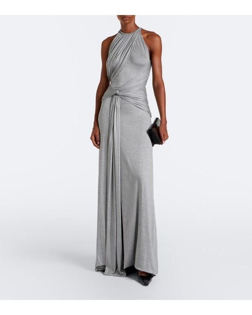 David Koma Gray Draped Jersey Gown