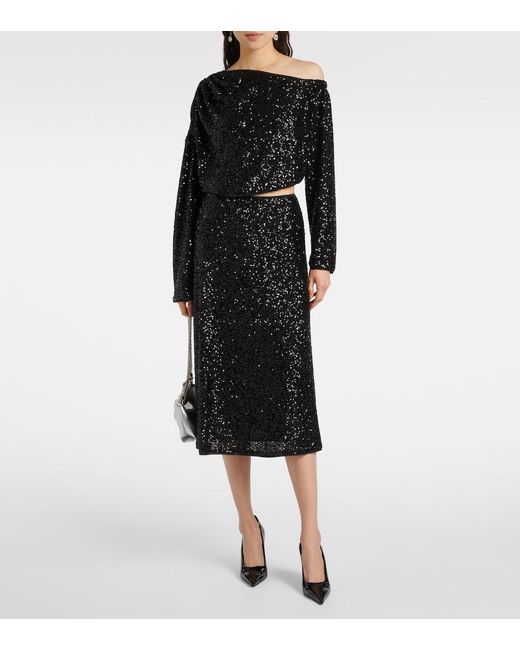 Diane von Furstenberg Black Araminta Sequined High-Rise Midi Skirt