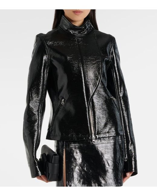 Courreges Black Beschichtete Bikerjacke Aus Canvas