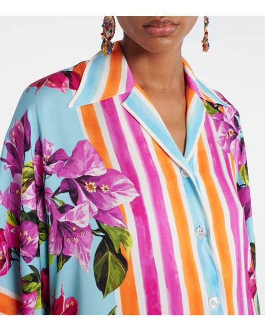 Dolce & Gabbana Pink Bedrucktes Hemd Aus Einem Seidengemisch