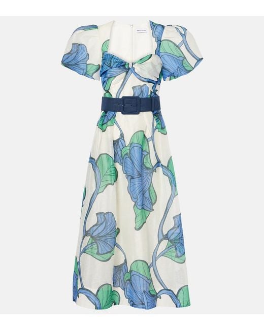 Rebecca Vallance Blue Ivy Floral Linen And Silk Midi Dress