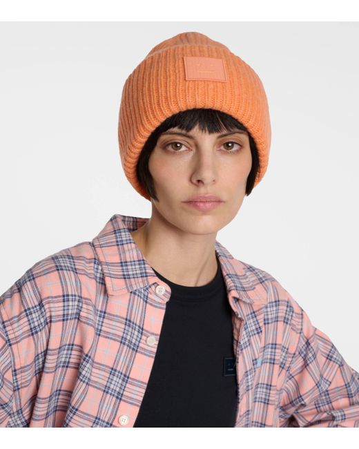 Acne Orange Pansy Ribbed-knit Wool Beanie