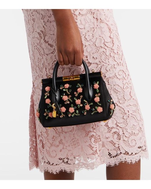 Dolce & Gabbana Black Marlene Small Embellished Top-Handle Bag