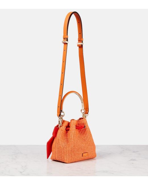 Jimmy Choo Orange Bon Bon Bow-Detail Raffia Bucket Bag