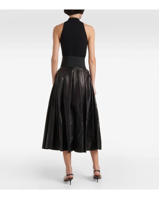 Alaïa Black High-rise Leather Midi Skirt