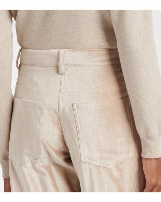 Brunello Cucinelli Natural Cotton-Blend Wide-Leg Pants