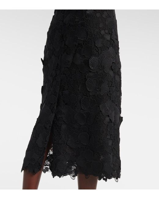 Oscar de la Renta Black Orchid Floral Guipure Midi Dress