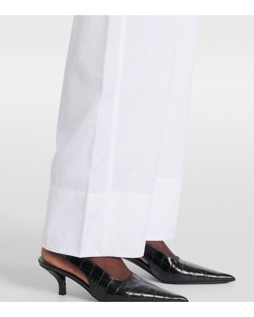 Totême White Twisted Seam Cotton Poplin Wide-Leg Pants