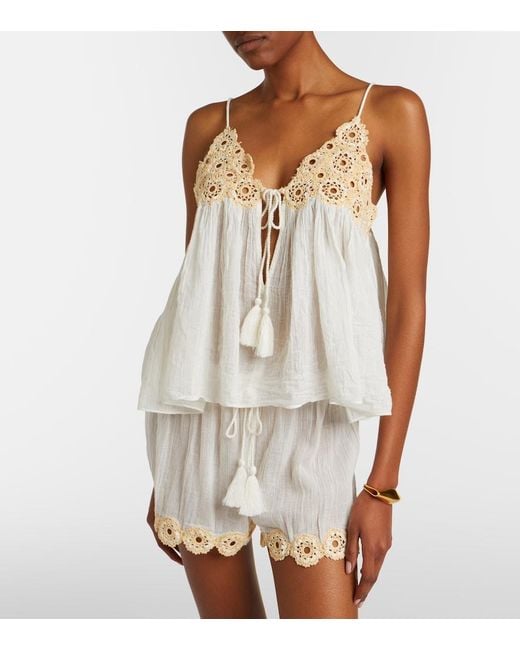 Ulla Johnson White Alessia Crochet-Trimmed Cotton Gauze Top