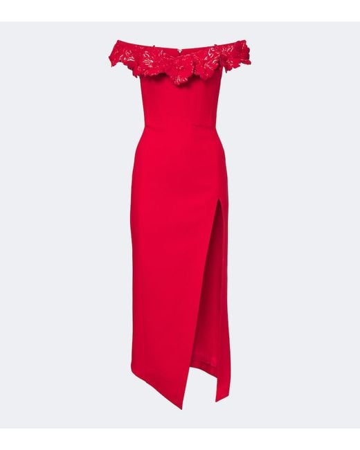 David Koma Red Off-Shoulder Wool-Blend Bustier Dress