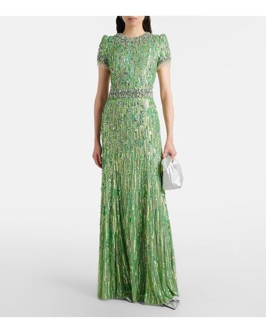 Jenny Packham Green Roxy Embellished Gown