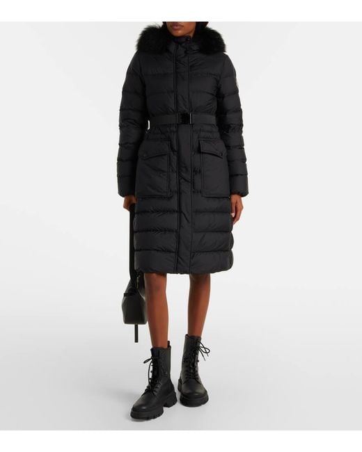 Moncler Black Hooded Shearling-Trimmed Down Jacket