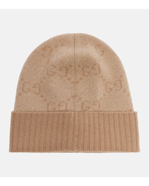 Gucci Natural Gg Cashmere-Blend Lame Beanie