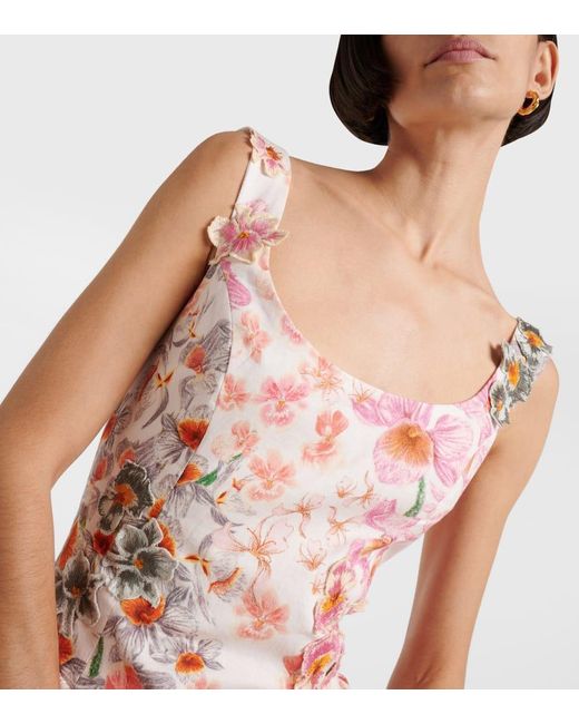 Vestido Corto Pluma Jardinera De Lino Agua Bendita de color Red