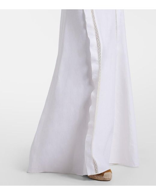 Valentino White Lace-Trimmed Linen Maxi Skirt