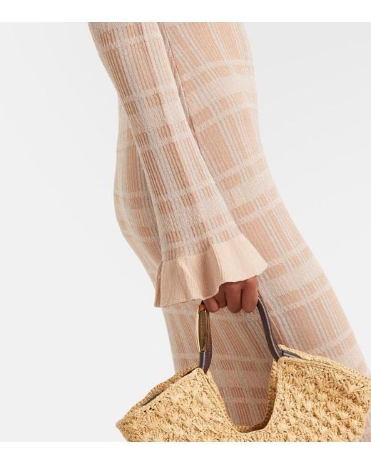 Bananhot Natural Ether Checked Ribbed-Knit Ruffled Maxi Dress