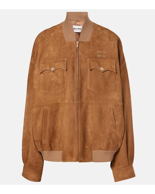 Veste En Daim A Logo Miu Miu en coloris Brown