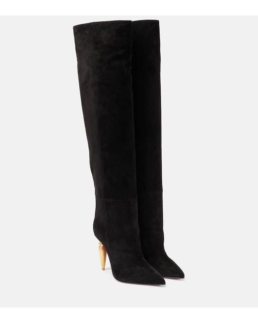 Christian Louboutin Black Lipbotta 100 Suede Knee-high Boots