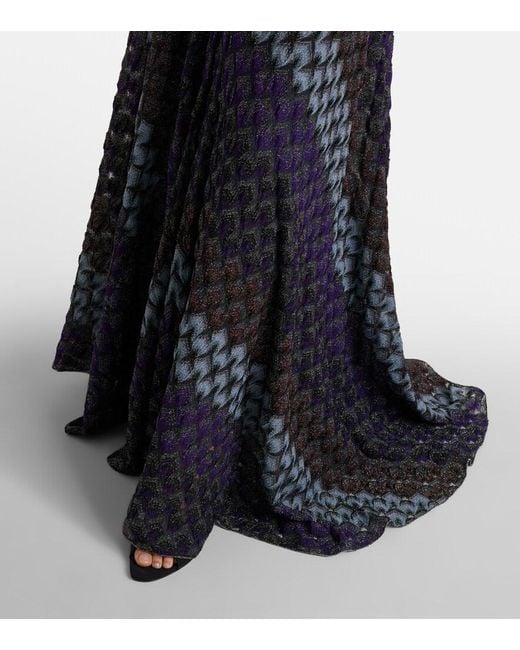 Missoni Blue Halterneck Knitted Lame Gown
