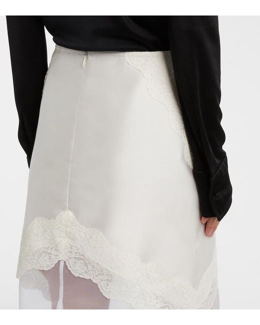 Jil Sander White Lace-Trimmed Satin Midi Skirt