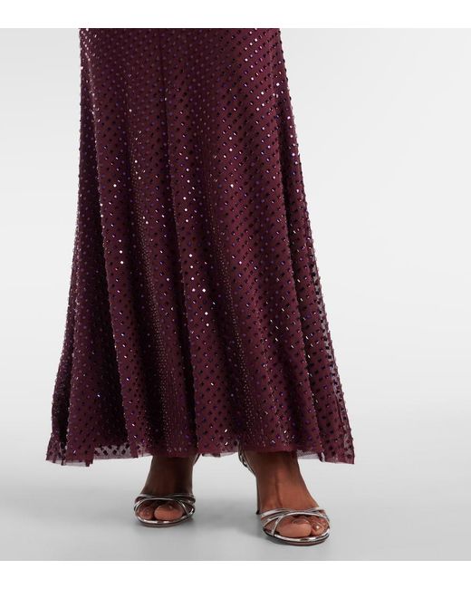 Self-Portrait Purple Cutout Embellished Mesh Gown
