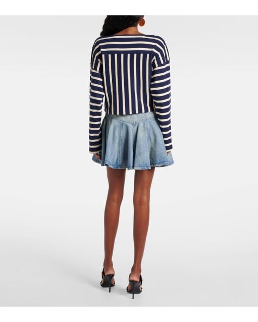 Balmain Blue Logo Striped Cotton Top