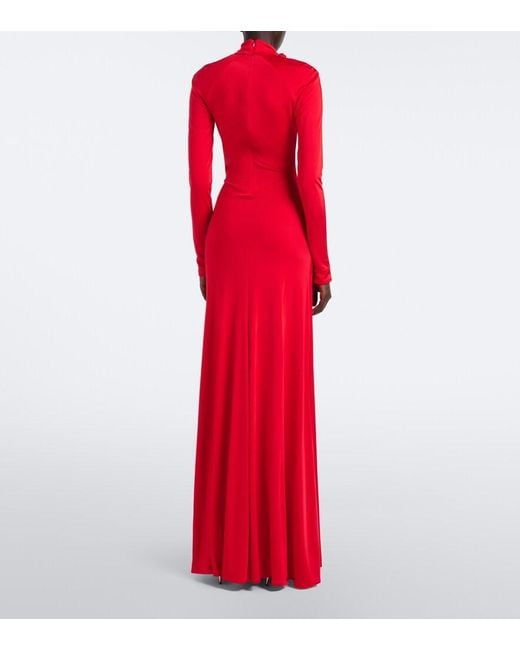 David Koma Red Draped Floral-Applique Gown