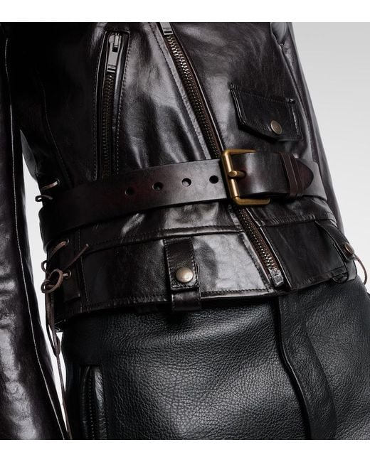 Saint Laurent Black Belted Leather Biker Jacket