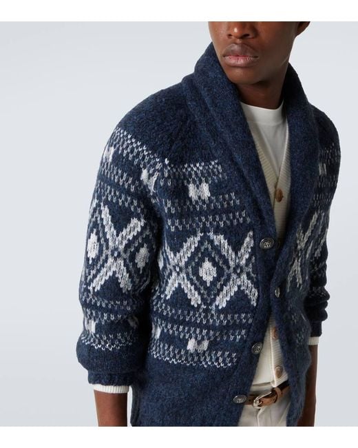 Cardigan Fair Isle di Brunello Cucinelli in Blue da Uomo