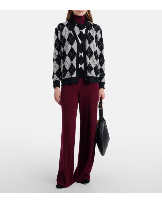 Lisa Yang Black Raelyn Argyle Cashmere Cardigan