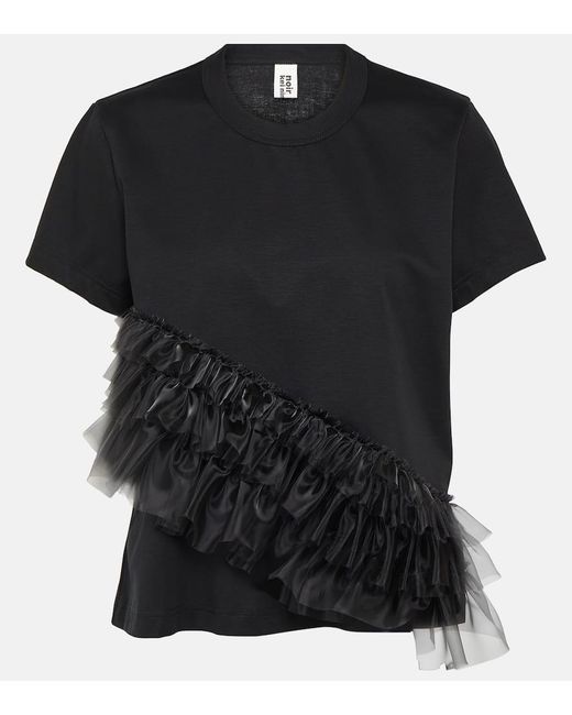 Noir Kei Ninomiya Black Tulle-trimmed Cotton Jersey T-shirt