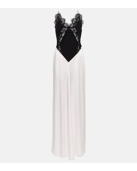 Robe Longue En Satin Et Dentelle Victoria Beckham en coloris White