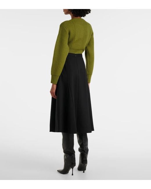 Carolina Herrera Black High-Rise Wool-Blend Midi Skirt